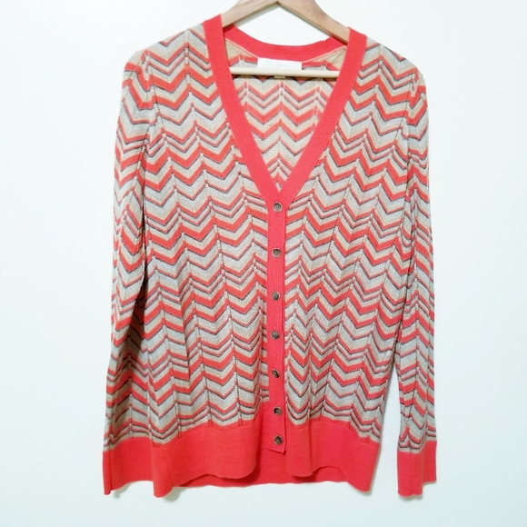 LOFT Sweaters - Ann Taylor LOFT Chevron Button Up Cardigan Size L